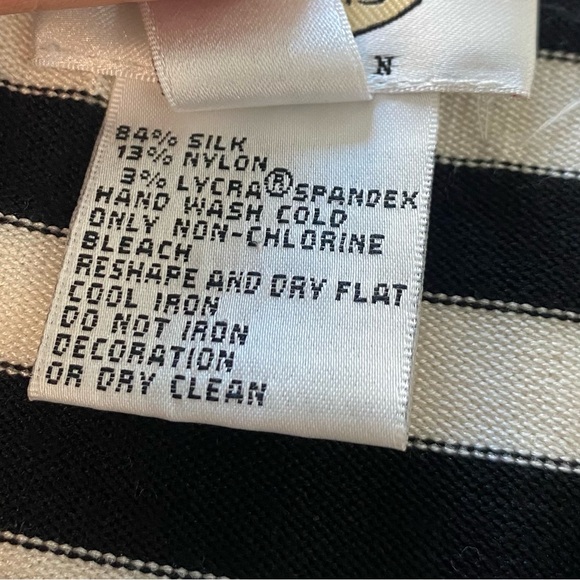 Talbots Sweater Women's 2X Cream Black Striped Neckline Beaded Detail Elegant - Picture 4 of 8